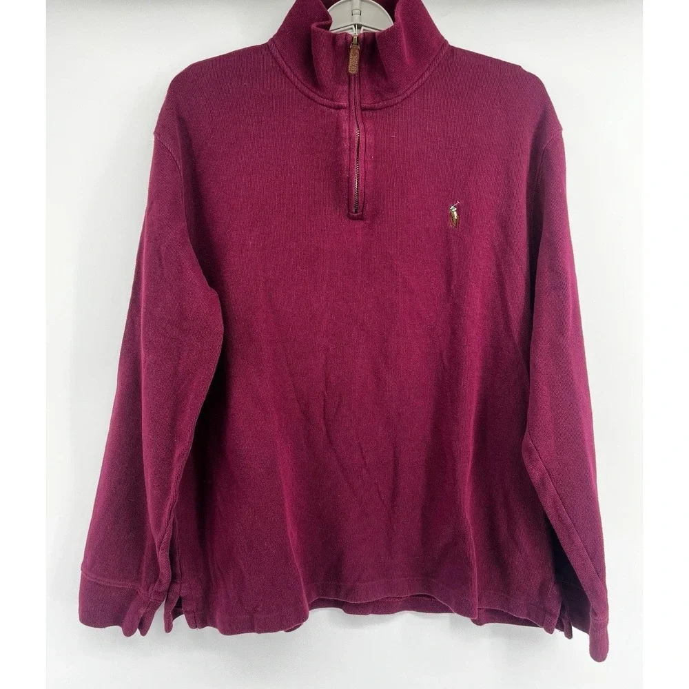 Polo Ralph Lauren Sweater Maroon Red Pony Zip Estate Rib Cotton Men's Size Large